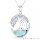 Sea wave Surfer Lab-Created Chalcedony CZ Crystal Pendant in .925 Sterling Silve