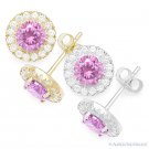 Round Cut Simulated Tourmaline Cubic Zirconia Halo Sterling Silver Stud Earrings