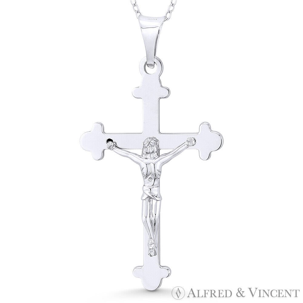 St. Thomas Botonée Budded Cathedral Jesus Cross Sterling Silver Rhodium ...