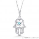 Hamsa Hand Star of David Simulated Blue Topaz CZ Crystal 14k White Gold Pendant Hamsa Hand Star of David Simulated Blue Topaz CZ Crystal 14k White Gold Pendant