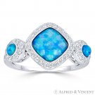 Lab-Created Opal CZ Crystal 3-Stone Halo Statement Ring in .925 Sterling Silver
