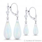 White Lab-Created Opal 14k White Gold Leverback Long Tear-Drop Dangling Earrings White Lab-Created Opal 14k White Gold Leverback Long Tear-Drop Dangling Earrings