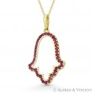 Hamsa Hand Evil Eye Charm Simulated Ruby Red CZ Crystal 14k Yellow Gold Pendant Hamsa Hand Evil Eye Charm Simulated Ruby Red CZ Crystal 14k Yellow Gold Pendant