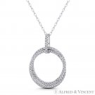 Double Circle Eternity Cubic Zirconia Pave 925 Sterling Silver & Rhodium Pendant