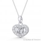 Heart Love Charm Round Baguette Cut CZ Crystal 14k White Gold 15mmx12mm Pendant Heart Love Charm Round Baguette Cut CZ Crystal 14k White Gold 15mmx12mm Pendant