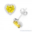 Heart-Shape Simulated Citrine CZ Crystal Halo .925 Sterling Silver Stud Earrings Heart-Shape Simulated Citrine CZ Crystal Halo .925 Sterling Silver Stud Earrings