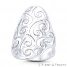 Spiral Cutout Oval 925 Sterling Silver Long Finger Boho Bohemian Right-Hand Ring Spiral Cutout Oval 925 Sterling Silver Long Finger Boho Bohemian Right-Hand Ring