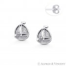 Sailing Yacht Sailboat Nautical Charm Stud Earrings in Solid 925 Sterling Silver