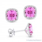 2.69ct Pink Lab-Created Sapphire Diamond Pave Halo 14k White Gold Stud Earrings