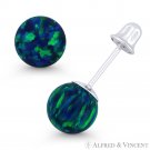 Fiery Peacock Blue Synthetic Opal Ball Screwback Stud Earrings in 14k White Gold Fiery Peacock Blue Synthetic Opal Ball Screwback Stud Earrings in 14k White Gold