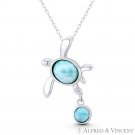 Sea Turtle Lab-Created Chalcedony Sealife Charm Pendant in .925 Sterling Silver