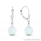 White Lab-Created Opal Ball 14k White Gold Leverback Long Drop Dangling Earrings White Lab-Created Opal Ball 14k White Gold Leverback Long Drop Dangling Earrings