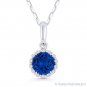 0.65ct Blue Lab-Created Sapphire & Diamond Halo 14k White Gold Necklace Pendant