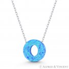 Initial Letter O Blue Lab-Created Opal 10mm Pendant 925 Sterling Silver Necklace Initial Letter O Blue Lab-Created Opal 10mm Pendant 925 Sterling Silver Necklace