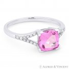2.11ct Cushion Cut Pink Lab-Created Sapphire Diamond 14k White Gold Promise Ring