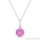 0.65ct Pink Lab-Created Sapphire & Diamond Halo 14k White Gold Necklace Pendant 0.65ct Pink Lab-Created Sapphire & Diamond Halo 14k White Gold Necklace Pendant