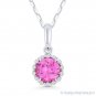 0.65ct Pink Lab-Created Sapphire & Diamond Halo 14k White Gold Necklace Pendant