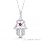 Hamsa Hand Star of David Jewish Simulated Ruby CZ Crystal 14k White Gold Pendant Hamsa Hand Star of David Jewish Simulated Ruby CZ Crystal 14k White Gold Pendant
