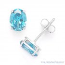 Oval Cut Simulated Blue Topaz CZ Crystal Studs 925 Sterling Silver Stud Earrings