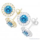 Round Simulated Blue Topaz Cubic Zirconia Halo 925 Sterling Silver Stud Earrings Round Simulated Blue Topaz Cubic Zirconia Halo 925 Sterling Silver Stud Earrings