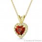 Heart Love Charm Simulated Garnet Red Cubic Zirconia CZ 14k Yellow Gold Pendant