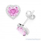 Heart-Cut Simulated Tourmaline CZ Crystal Halo 925 Sterling Silver Stud Earrings Heart-Cut Simulated Tourmaline CZ Crystal Halo 925 Sterling Silver Stud Earrings