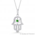 Hamsa Hand & Star of David Simulated Emerald CZ Crystal & 14k White Gold Pendant Hamsa Hand & Star of David Simulated Emerald CZ Crystal & 14k White Gold Pendant