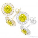Round Simulated Citrine Cubic Zirconia Halo Stud Earrings in 925 Sterling Silver
