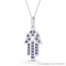 Hamsa Hand Evil Eye Charm Simulated Amethyst CZ Crystal & 14k White Gold Pendant Hamsa Hand Evil Eye Charm Simulated Amethyst CZ Crystal & 14k White Gold Pendant
