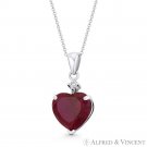 Heart-Shaped Simulated Ruby Red & Clear Cubic Zirconia CZ 14k White Gold Pendant