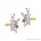 .925 Sterling Silver Multi-Color Cubic Zirconia CZ Crystal Cluster Drop Earrings