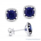 2.72ct Blue Lab-Created Sapphire Diamond Pave Halo 14k White Gold Stud Earrings