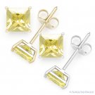 Princess Cut Simulated Citrine CZ Crystal Stud Earrings in .925 Sterling Silver