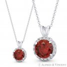 Round Cut Simulated Garnet & Cubic Zirconia Crystal Halo 14k White Gold Pendant Round Cut Simulated Garnet & Cubic Zirconia Crystal Halo 14k White Gold Pendant
