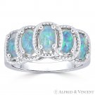 Oval Cut Lab-Created Opal 5-Stone .925 Sterling Silver Right-Hand Cathedral Ring Oval Cut Lab-Created Opal 5-Stone .925 Sterling Silver Right-Hand Cathedral Ring