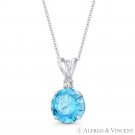Round Cut Simulated Blue Topaz & Clear Cubic Zirconia CZ 14k White Gold Pendant Round Cut Simulated Blue Topaz & Clear Cubic Zirconia CZ 14k White Gold Pendant