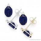Oval & Round Cut Simulated Sapphire Cubic Zirconia Sterling Silver Stud Earrings