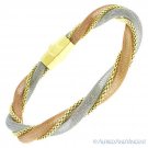 6.8mm Popcorn Mesh Chain Bangle .925 Sterling Silver 3-Tone Gold-Plated Bracelet