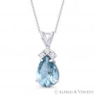 Pear-Shaped Simulated Aquamarine Round Cubic Zirconia CZ 14k White Gold Pendant Pear-Shaped Simulated Aquamarine Round Cubic Zirconia CZ 14k White Gold Pendant