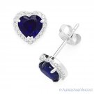 Heart-Shape Simulated Sapphire CZ Crystal Halo 925 Sterling Silver Stud Earrings Heart-Shape Simulated Sapphire CZ Crystal Halo 925 Sterling Silver Stud Earrings
