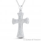 Flared Cross of St John Cross Cubic Zirconia 925 Sterling Silver Rhodium Pendant