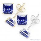 Princess Cut Simulated Sapphire CZ Crystal Stud Earrings in .925 Sterling Silver