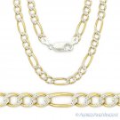 4.3mm Figaro Pave Link 925 Sterling Silver 14k Yellow Gold-Plated Chain Necklace