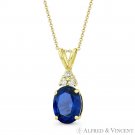 Oval Simulated Sapphire Round Cubic Zirconia CZ 14k Yellow Gold Fashion Pendant Oval Simulated Sapphire Round Cubic Zirconia CZ 14k Yellow Gold Fashion Pendant