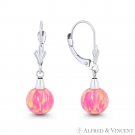 Royal Pink Lab-Created Opal Ball 14k White Gold Leverback Drop Dangling Earrings