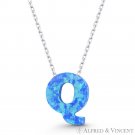 Initial Letter Q Blue Lab-Created Opal 10mm Pendant 925 Sterling Silver Necklace Initial Letter Q Blue Lab-Created Opal 10mm Pendant 925 Sterling Silver Necklace