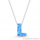 Initial Letter L Blue Lab-Created Opal 10mm Pendant 925 Sterling Silver Necklace Initial Letter L Blue Lab-Created Opal 10mm Pendant 925 Sterling Silver Necklace