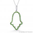 Hamsa Hand Evil Eye Charm Simulated Emerald CZ Crystal Pendant in 14k White Gold Hamsa Hand Evil Eye Charm Simulated Emerald CZ Crystal Pendant in 14k White Gold