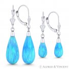 Azure Blue Lab-Created Opal 14k White Gold Leverback Long Drop Dangling Earrings