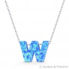 Initial Letter W Blue Lab-Created Opal 10mm Pendant 925 Sterling Silver Necklace Initial Letter W Blue Lab-Created Opal 10mm Pendant 925 Sterling Silver Necklace